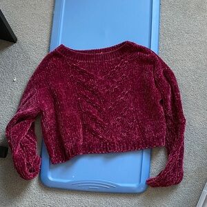 BONGO Women's Rich Burgundy Cropped Crew Neck Sweater